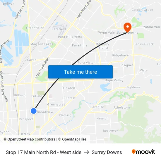 Stop 17 Main North Rd - West side to Surrey Downs map