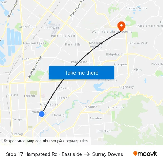 Stop 17 Hampstead Rd - East side to Surrey Downs map