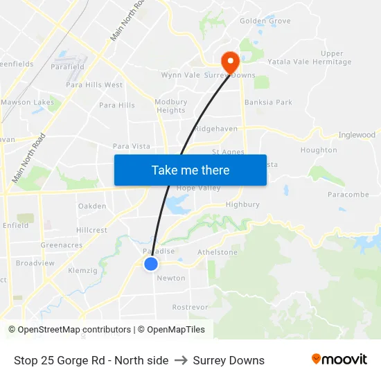Stop 25 Gorge Rd - North side to Surrey Downs map