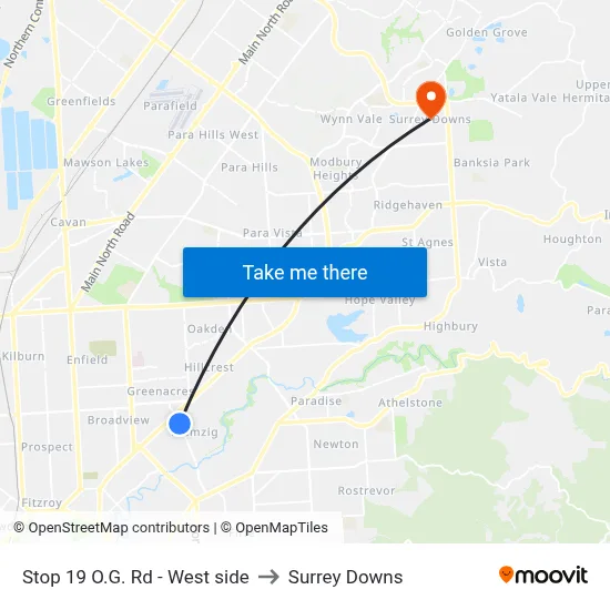 Stop 19 O.G. Rd - West side to Surrey Downs map
