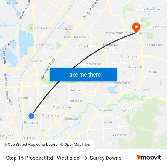 Stop 15 Prospect Rd - West side to Surrey Downs map