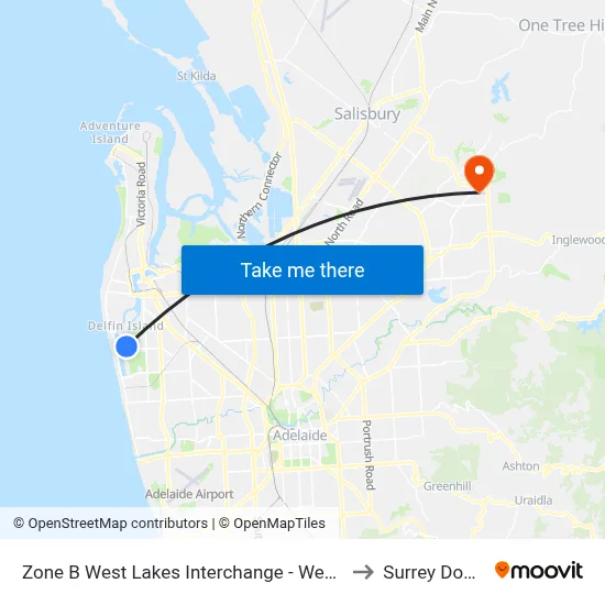 Zone B West Lakes Interchange - West side to Surrey Downs map
