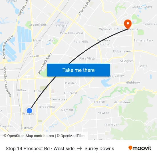 Stop 14 Prospect Rd - West side to Surrey Downs map