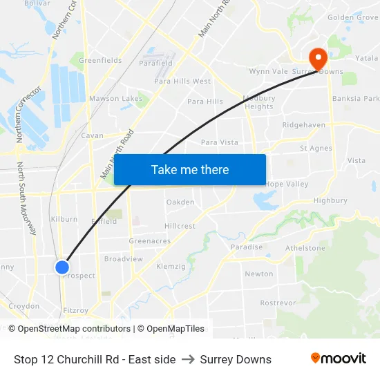 Stop 12 Churchill Rd - East side to Surrey Downs map