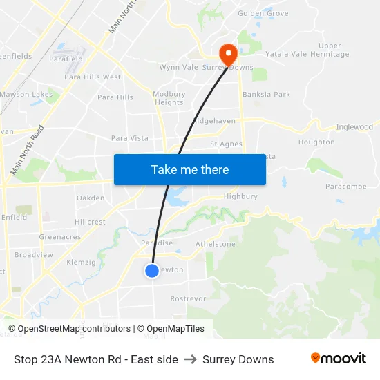 Stop 23A Newton Rd - East side to Surrey Downs map