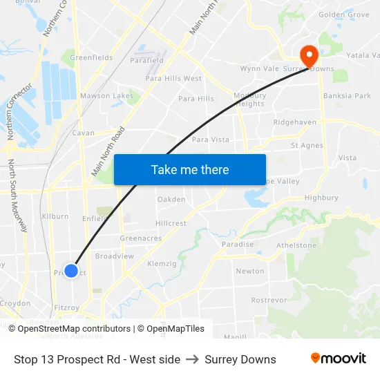 Stop 13 Prospect Rd - West side to Surrey Downs map