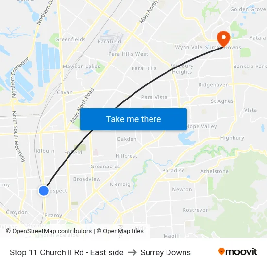 Stop 11 Churchill Rd - East side to Surrey Downs map
