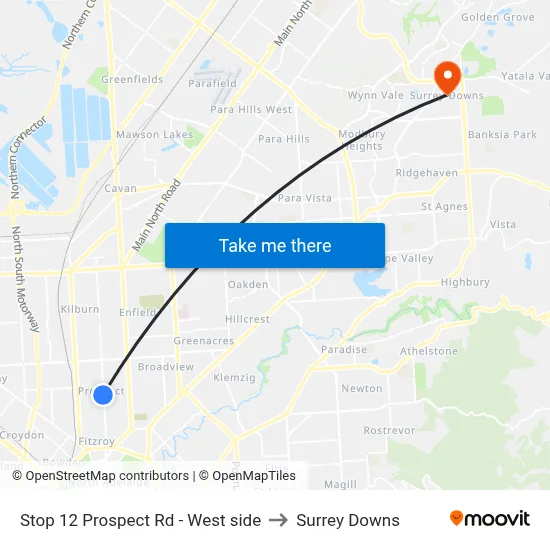 Stop 12 Prospect Rd - West side to Surrey Downs map