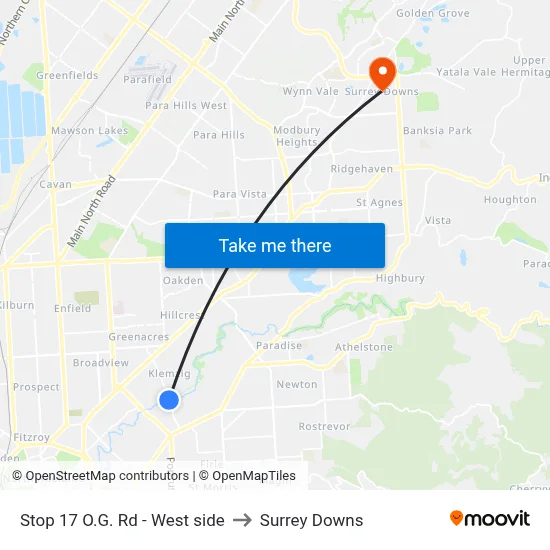 Stop 17 O.G. Rd - West side to Surrey Downs map