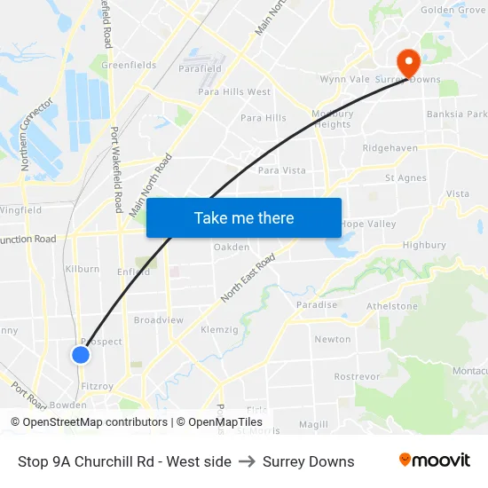 Stop 9A Churchill Rd - West side to Surrey Downs map
