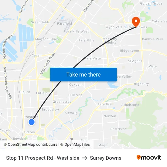 Stop 11 Prospect Rd - West side to Surrey Downs map