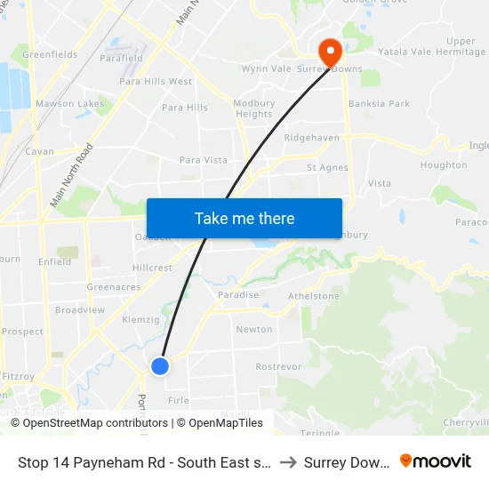 Stop 14 Payneham Rd - South East side to Surrey Downs map