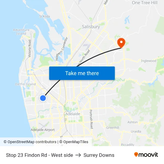 Stop 23 Findon Rd - West side to Surrey Downs map