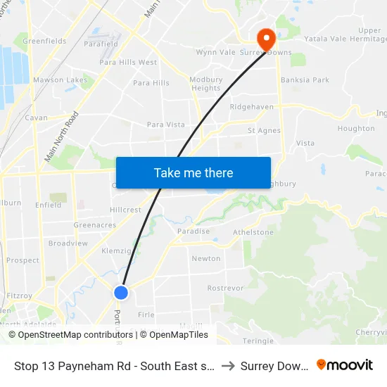 Stop 13 Payneham Rd - South East side to Surrey Downs map