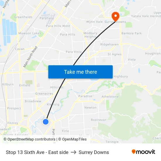 Stop 13 Sixth Ave - East side to Surrey Downs map