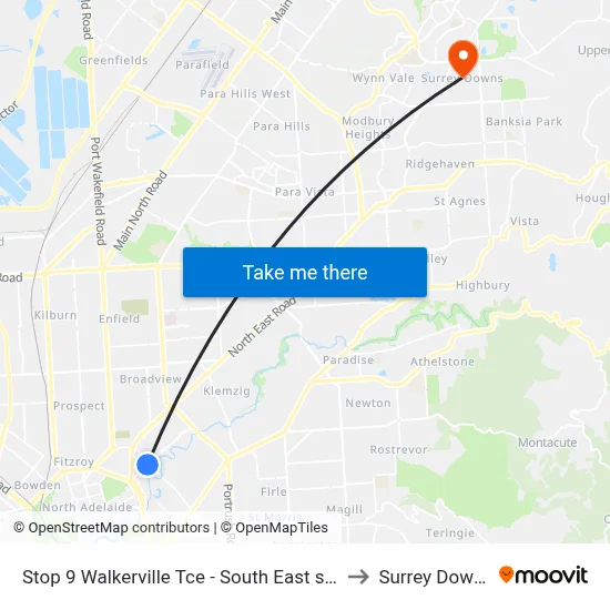 Stop 9 Walkerville Tce - South East side to Surrey Downs map