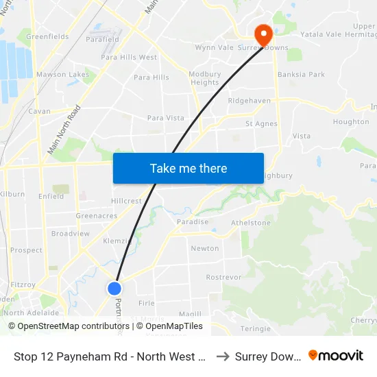 Stop 12 Payneham Rd - North West side to Surrey Downs map