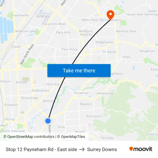 Stop 12 Payneham Rd - East side to Surrey Downs map