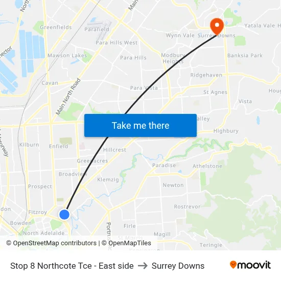 Stop 8 Northcote Tce - East side to Surrey Downs map
