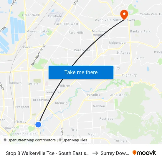 Stop 8 Walkerville Tce - South East side to Surrey Downs map