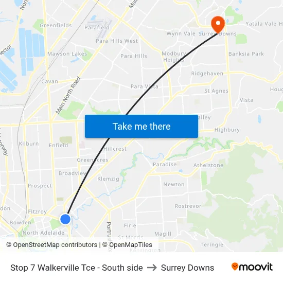 Stop 7 Walkerville Tce - South side to Surrey Downs map