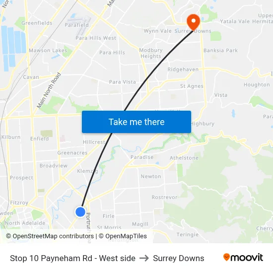 Stop 10 Payneham Rd - West side to Surrey Downs map