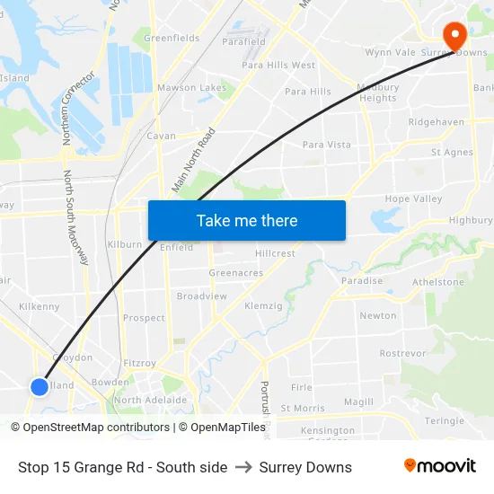 Stop 15 Grange Rd - South side to Surrey Downs map