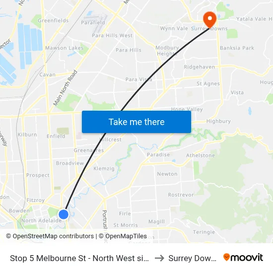 Stop 5 Melbourne St - North West side to Surrey Downs map