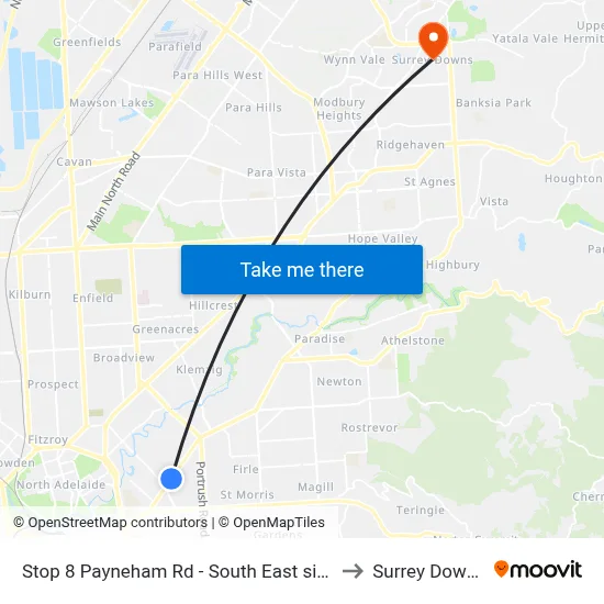 Stop 8 Payneham Rd - South East side to Surrey Downs map