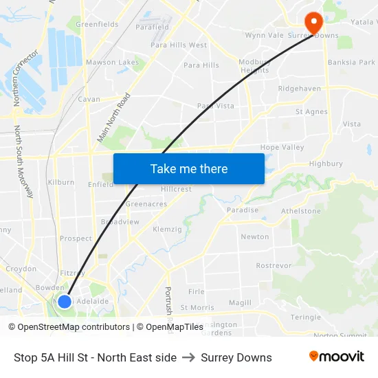 Stop 5A Hill St - North East side to Surrey Downs map