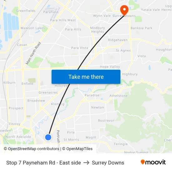 Stop 7 Payneham Rd - East side to Surrey Downs map
