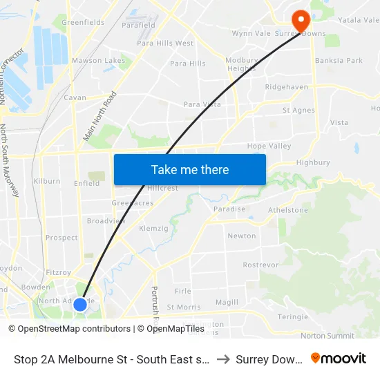 Stop 2A Melbourne St - South East side to Surrey Downs map