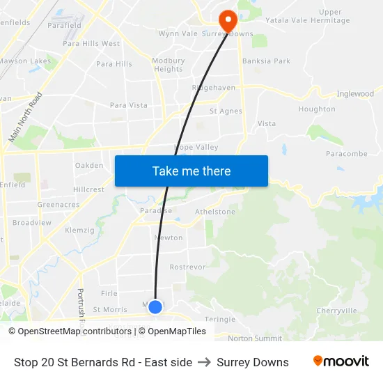 Stop 20 St Bernards Rd - East side to Surrey Downs map