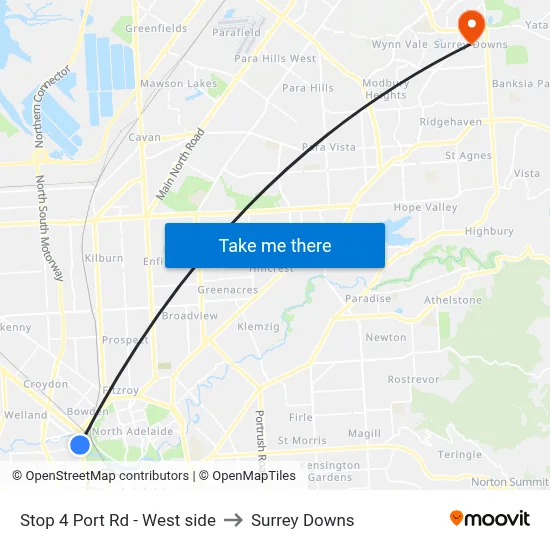 Stop 4 Port Rd - West side to Surrey Downs map
