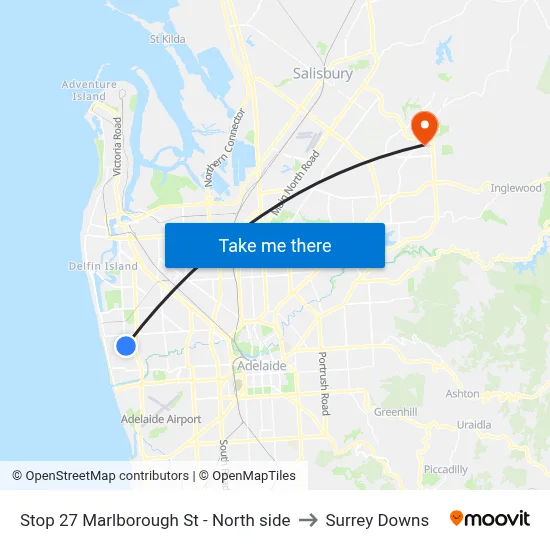 Stop 27 Marlborough St - North side to Surrey Downs map