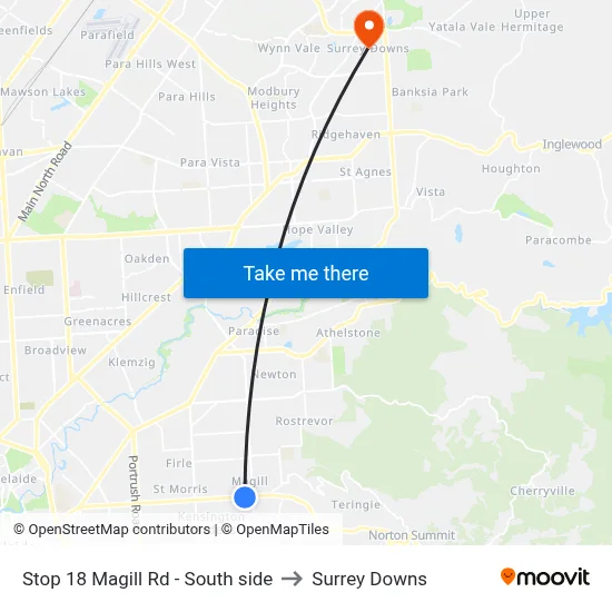Stop 18 Magill Rd - South side to Surrey Downs map