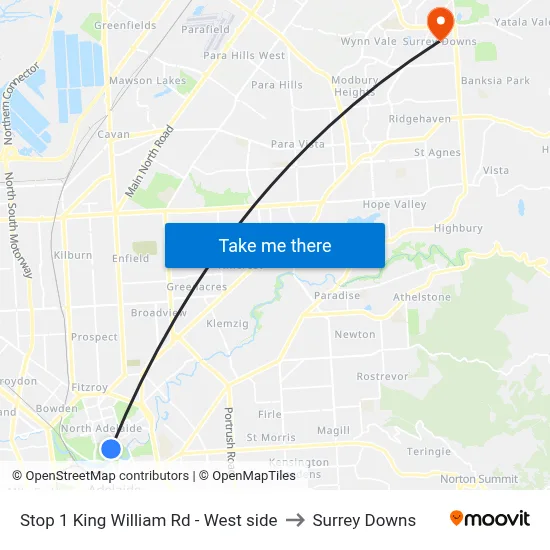 Stop 1 King William Rd - West side to Surrey Downs map