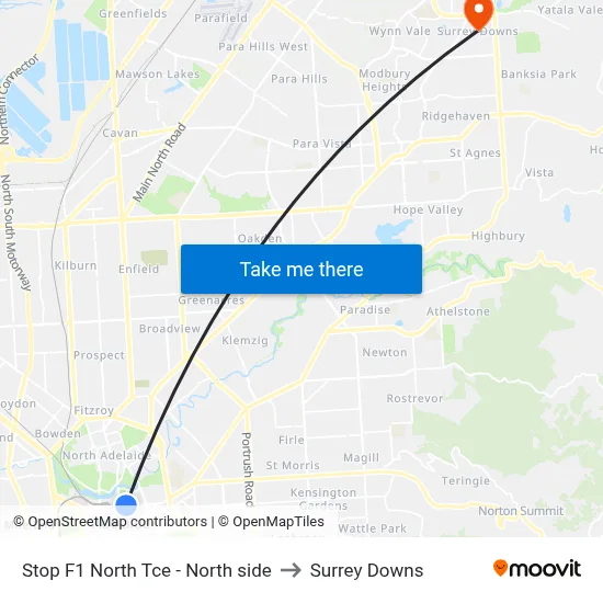Stop F1 North Tce - North side to Surrey Downs map