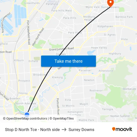 Stop D North Tce - North side to Surrey Downs map