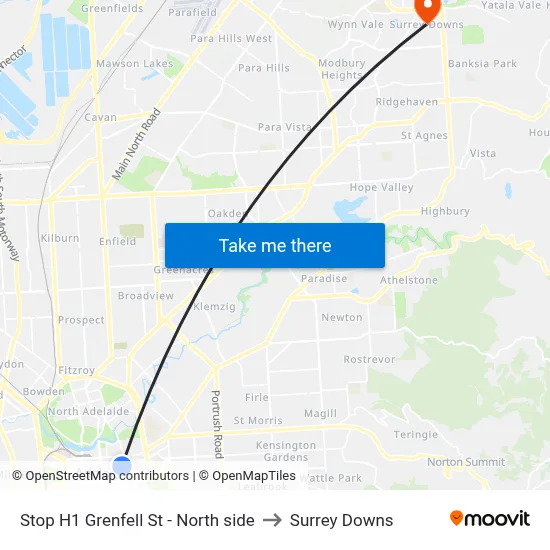 Stop H1 Grenfell St - North side to Surrey Downs map