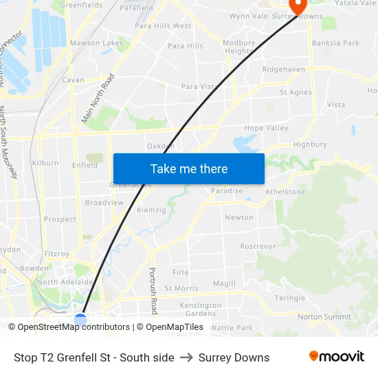Stop T2 Grenfell St - South side to Surrey Downs map