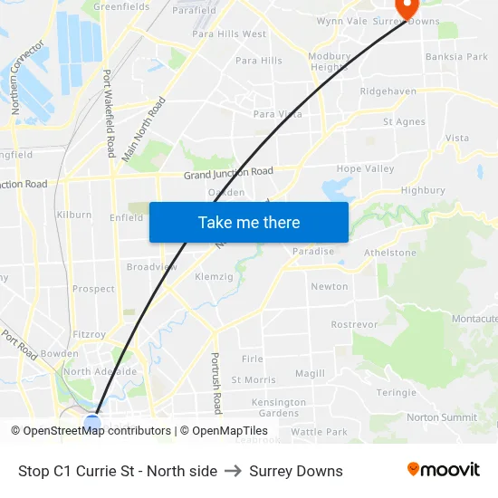Stop C1 Currie St - North side to Surrey Downs map