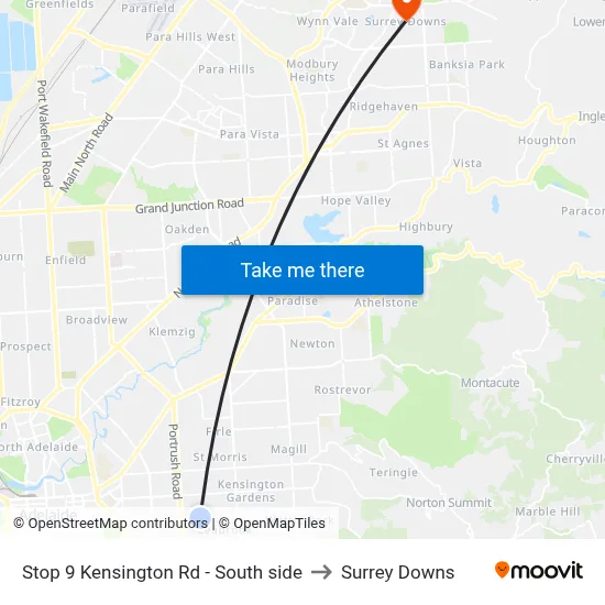 Stop 9 Kensington Rd - South side to Surrey Downs map