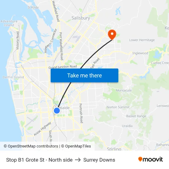 Stop B1 Grote St - North side to Surrey Downs map