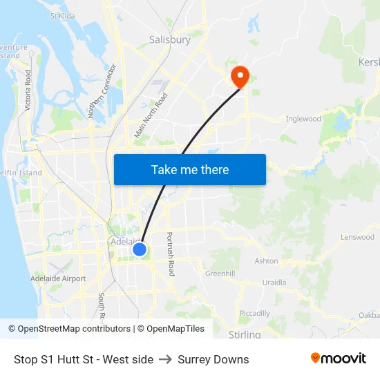 Stop S1 Hutt St - West side to Surrey Downs map