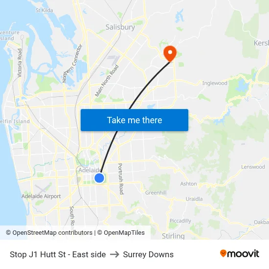 Stop J1 Hutt St - East side to Surrey Downs map