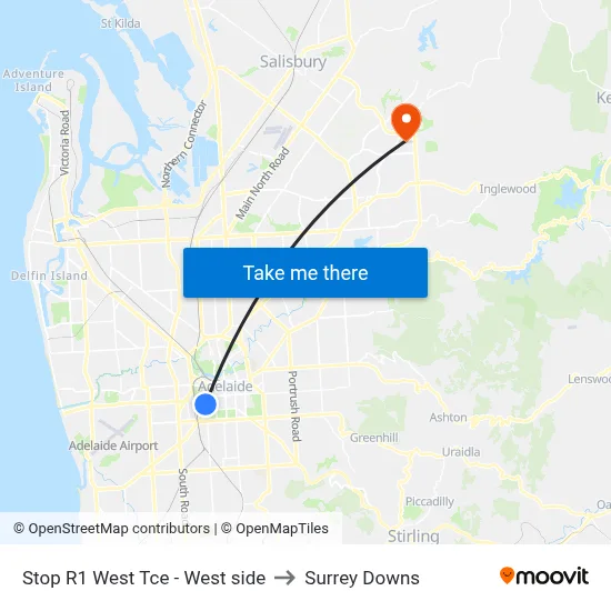 Stop R1 West Tce - West side to Surrey Downs map