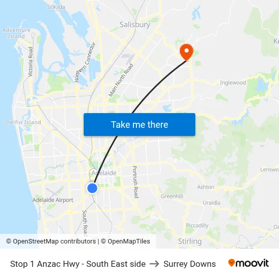 Stop 1 Anzac Hwy - South East side to Surrey Downs map