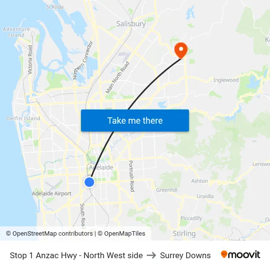 Stop 1 Anzac Hwy - North West side to Surrey Downs map