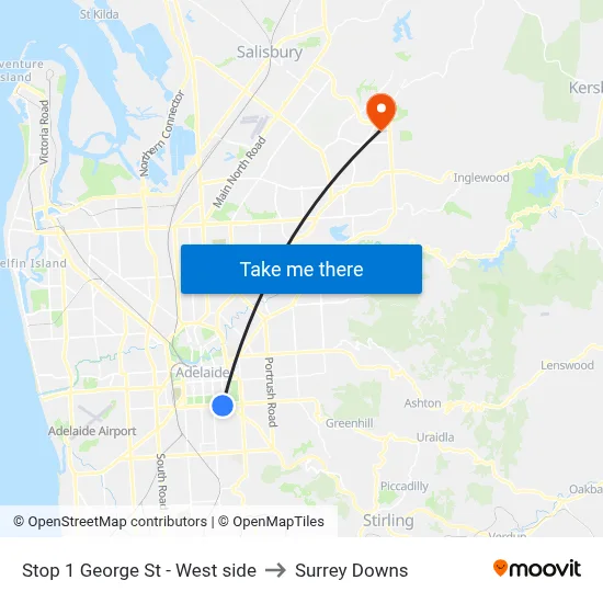 Stop 1 George St - West side to Surrey Downs map